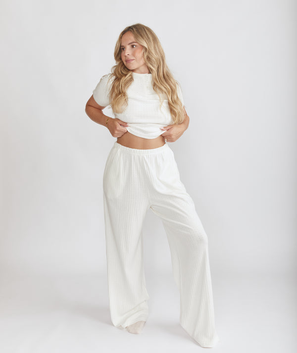 Pointelle Wide Leg Pyjama Trousers - Coconut