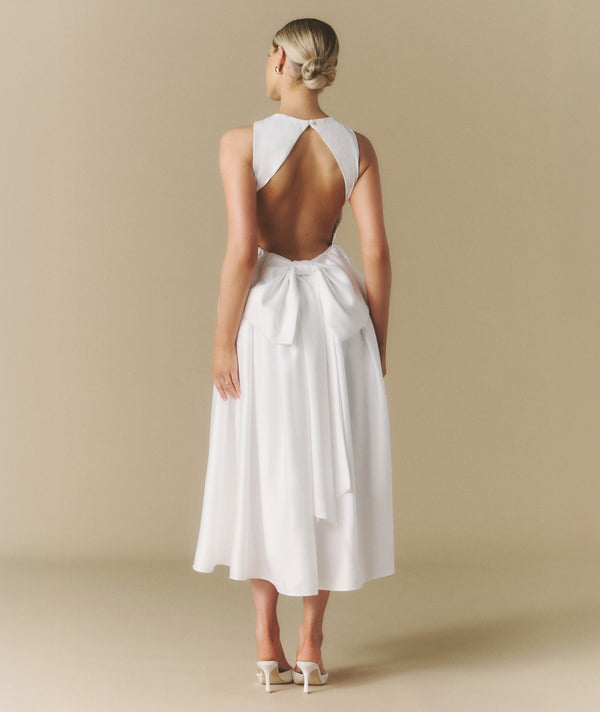 Penelope Bow Back Dropped Waist Midi Dress - White