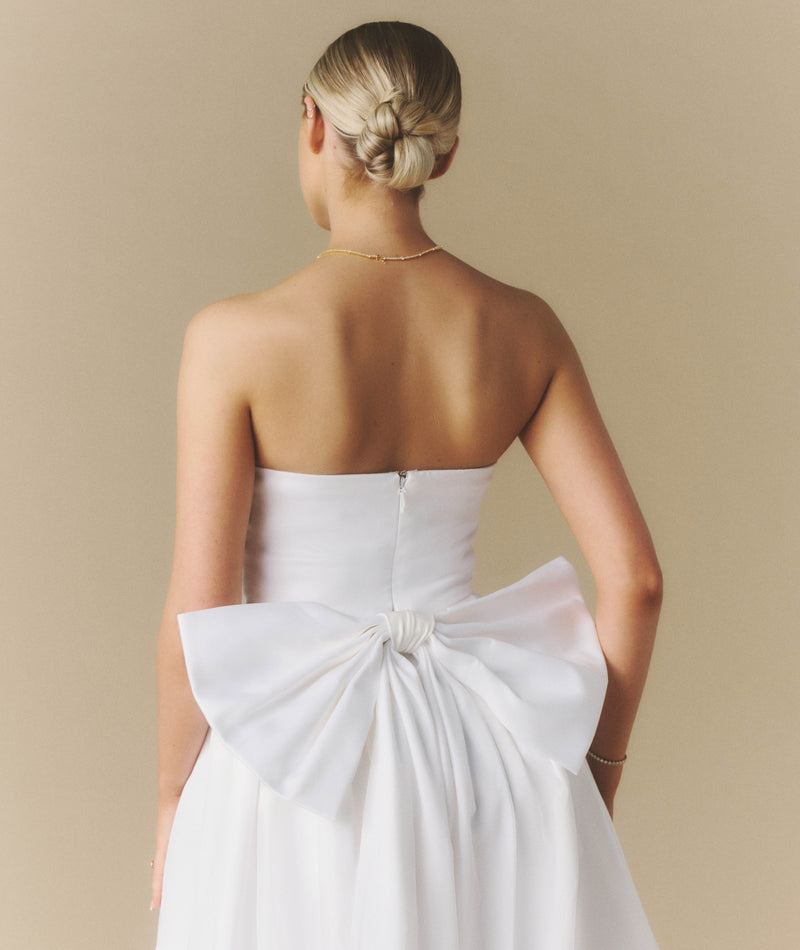 Strapless Bow Back Pleated Midi Dress - White