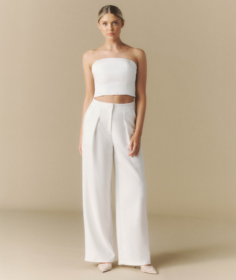 Pleated Wide Leg Trousers - Off White