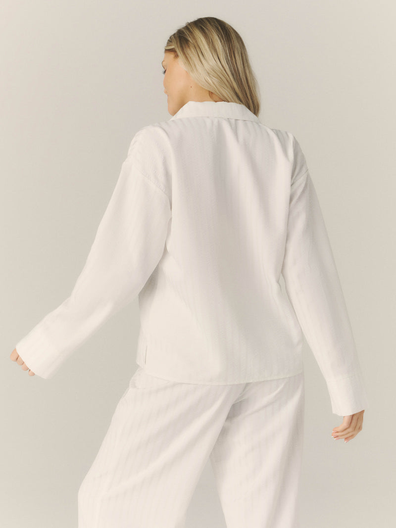 Textured Trim Button Down Pajama Top - White