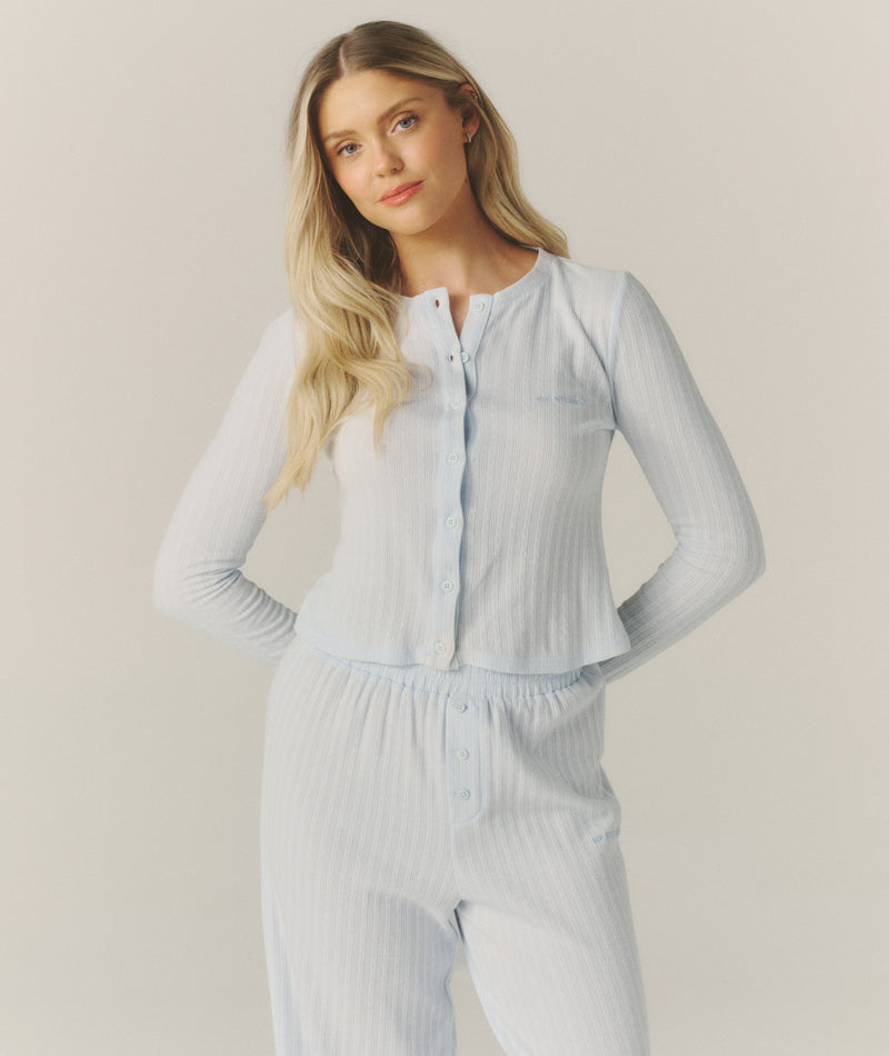 Pointelle Cardigan Pyjama Top - Baby Blue