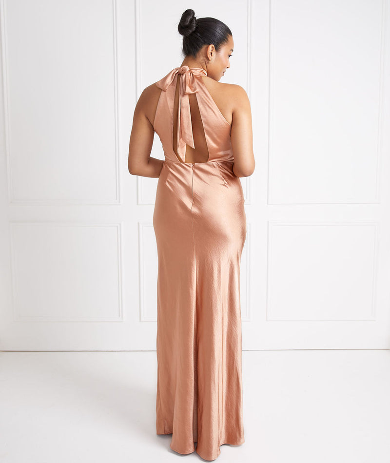 Burnt Peach Halter Neck Bridesmaid Dress