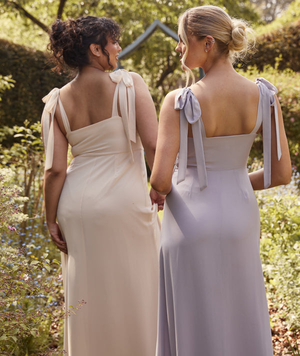 Bow Tie Shoulder Chiffon Bridesmaid Dress - Butter Cream