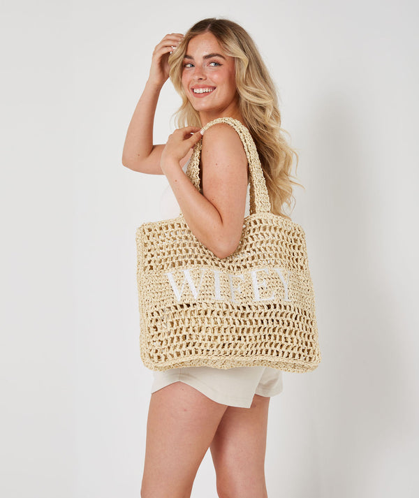 Wifey Statement Straw Tote bag - Natural