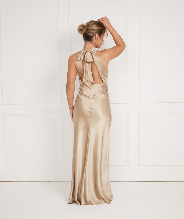 Champagne Halter Neck Bridesmaid Dress