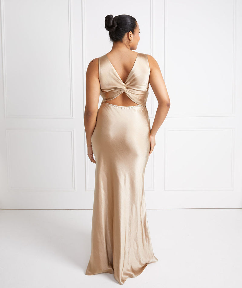 Champagne Twist Back Bridesmaid Dress