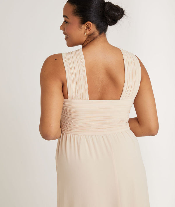 Cross Neck Pleated Waist Chiffon Bridesmaid Dress - Vintage Cream