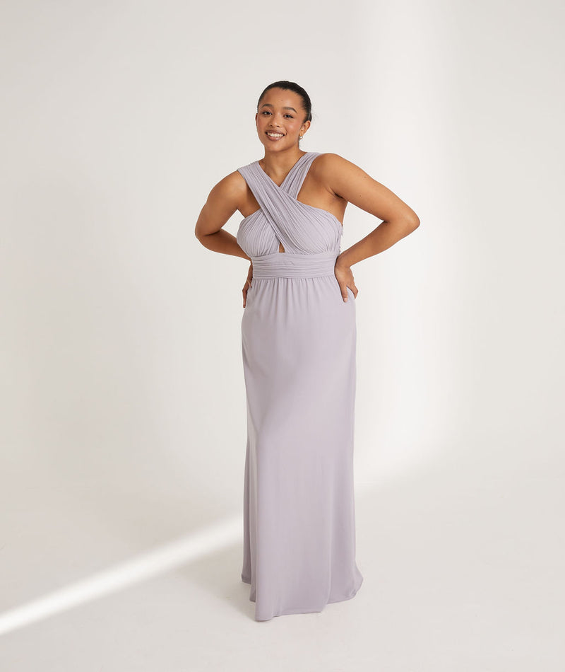 Cross Neck Pleated Waist Chiffon Bridesmaid Dress - Lilac