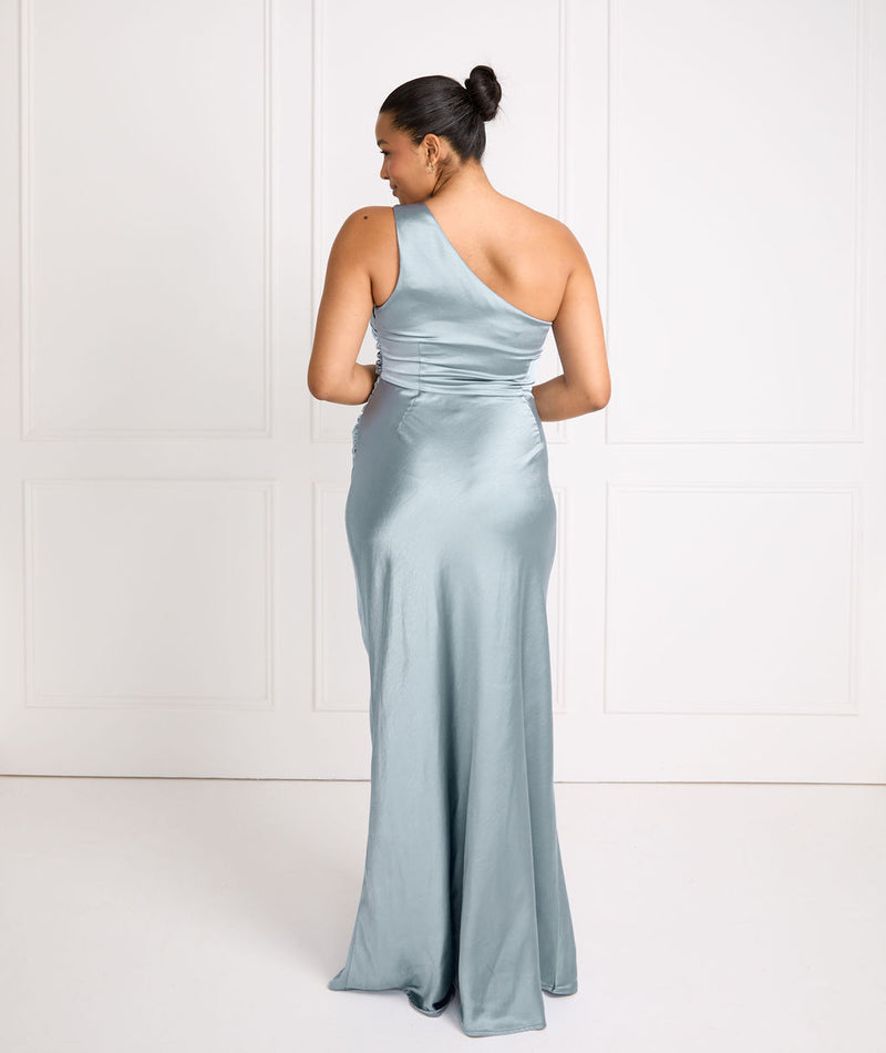 Dusty Blue One Shoulder Bridesmaid Dress