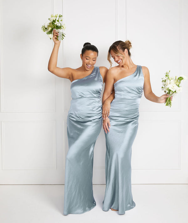 Dusty Blue One Shoulder Bridesmaid Dress