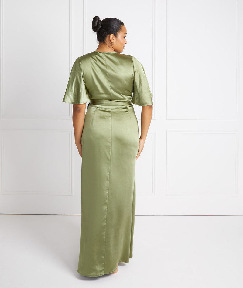 Moss Green Wrap Tie Bridesmaid Dress