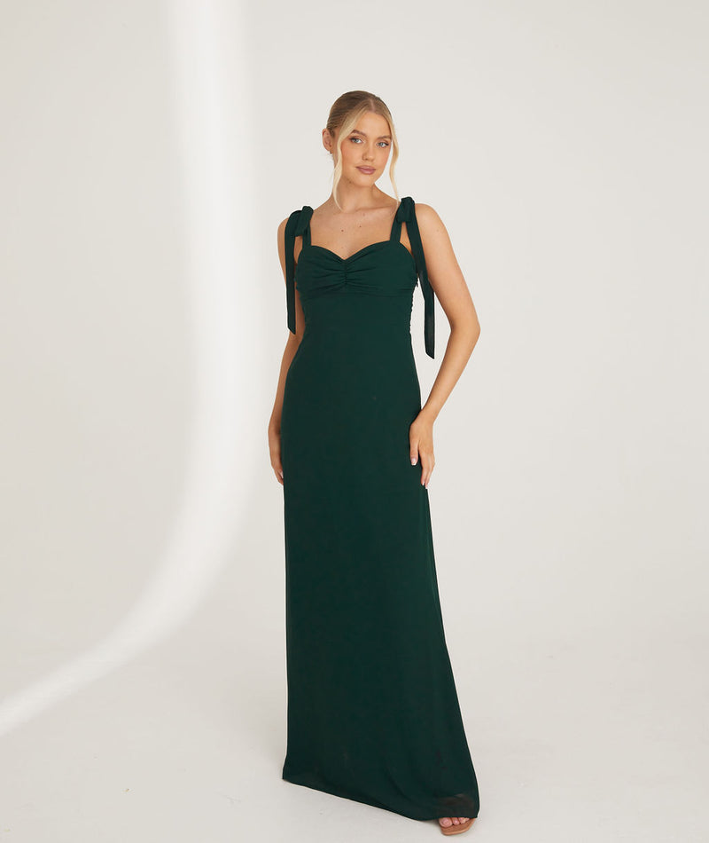 Bow Tie Shoulder Chiffon Bridesmaid Dress - Emerald Info