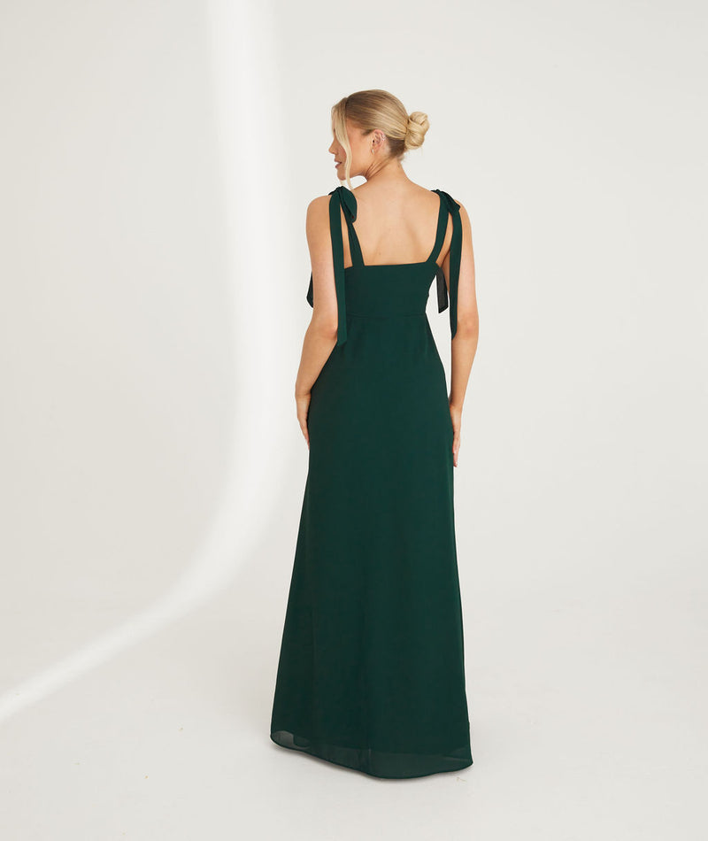 Bow Tie Shoulder Chiffon Bridesmaid Dress - Emerald Info