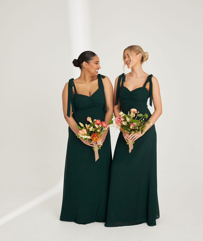 Bow Tie Shoulder Chiffon Bridesmaid Dress - Emerald Info