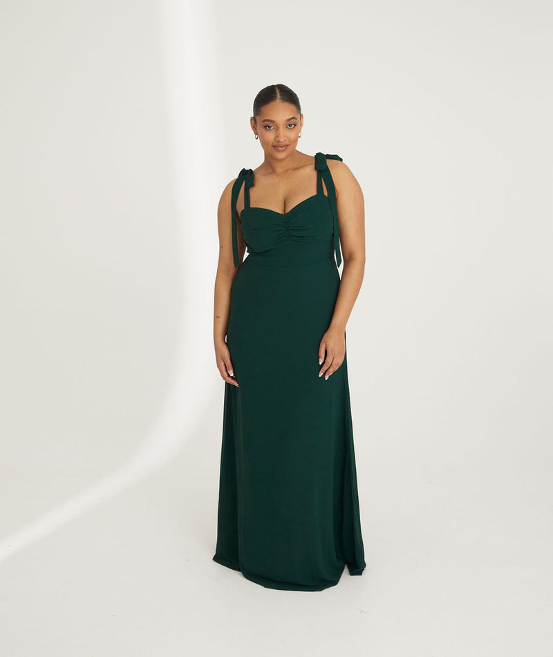 Bow Tie Shoulder Chiffon Bridesmaid Dress - Emerald Info