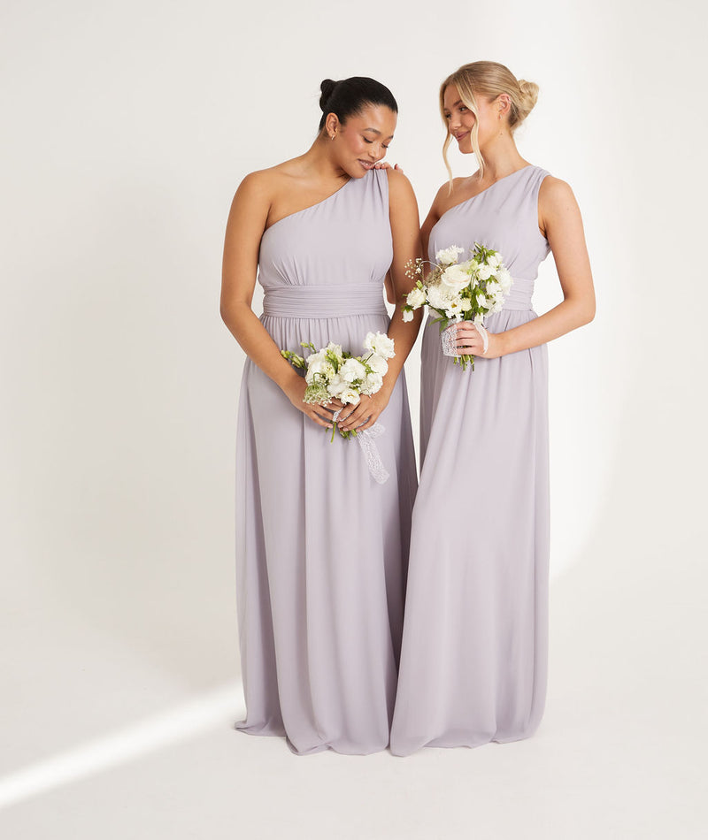 One Shoulder Pleated Chiffon Bridesmaid Dress - Lilac\