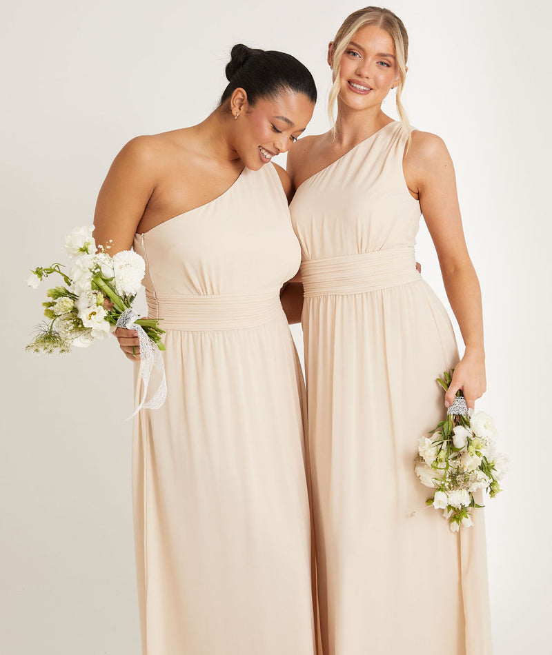 One Shoulder Pleated Chiffon Bridesmaid Dress - Vintage Cream