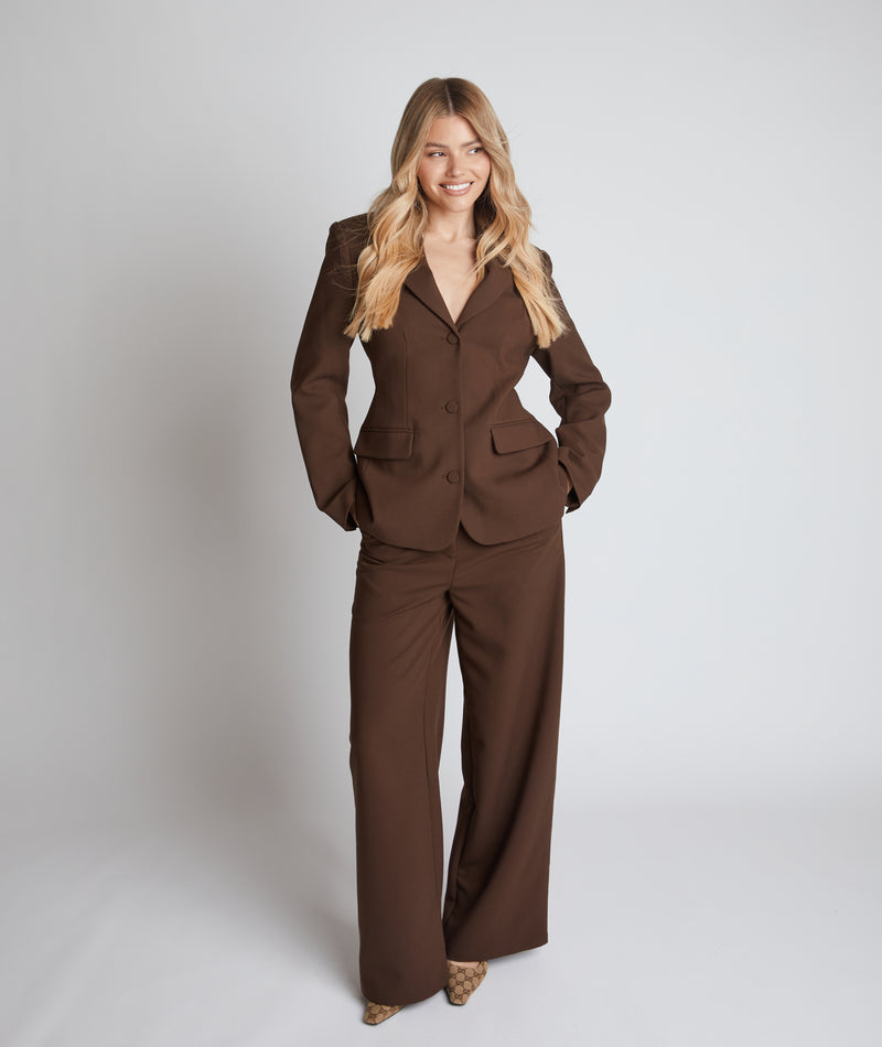 Cinched Waist Blazer - Chocolate Brown