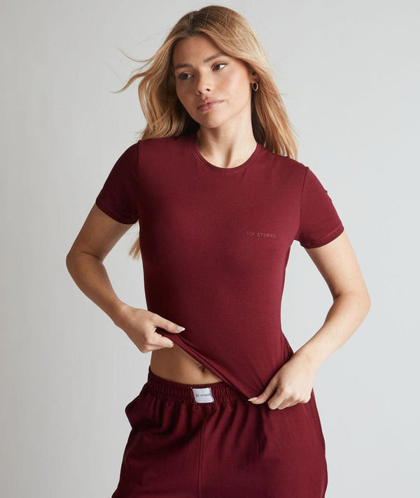 Six StoriesSoft Short Sleeve Tee Top T-shirt - Merlot Burgundy