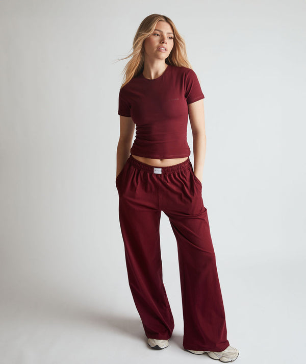 Six Stories Soft Wide Leg Lounge Pant Merlot Burgundy