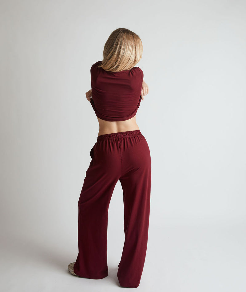 Six Stories Soft Wide Leg Lounge Pant Merlot Burgundy