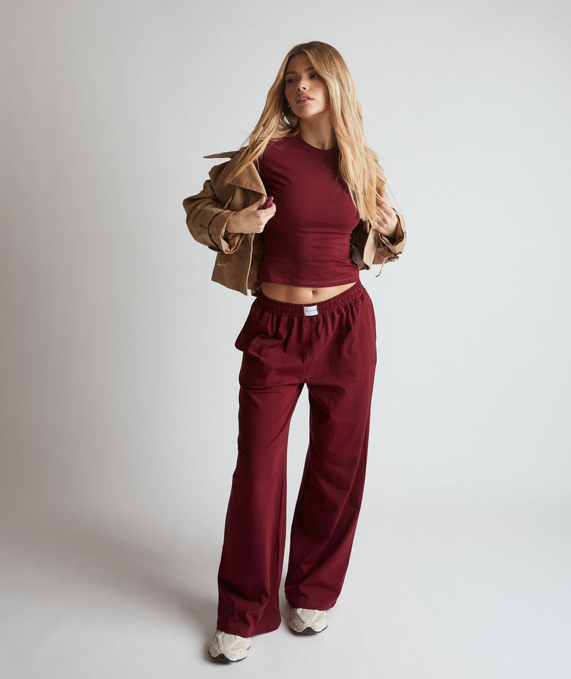 Six Stories Soft Wide Leg Lounge Pant Merlot Burgundy