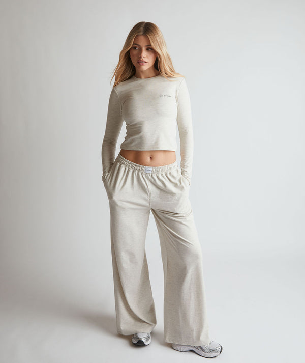 Six Storie Soft Wide Leg Lounge Pant Oatmeal Marl