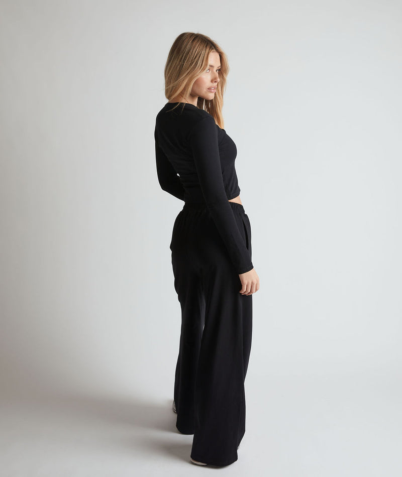 Six Stories Super soft wide leg trousers black lounge pants