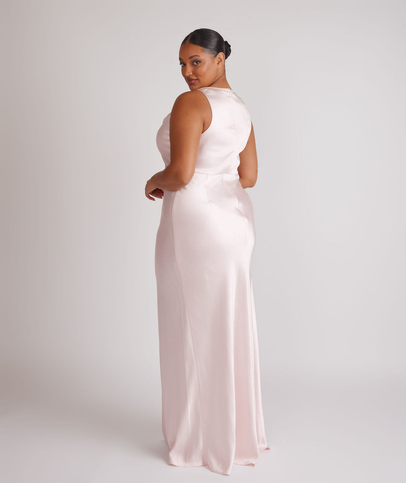 Cowl Front Satin Bridesmaid Dress - Pale Pink