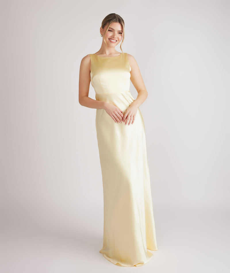 Cowl Back Satin Bridesmaid Dress - Butter Lemon