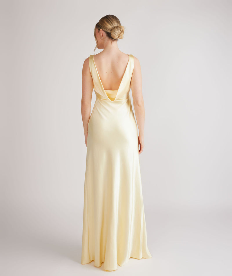 Cowl Back Satin Bridesmaid Dress - Butter Lemon