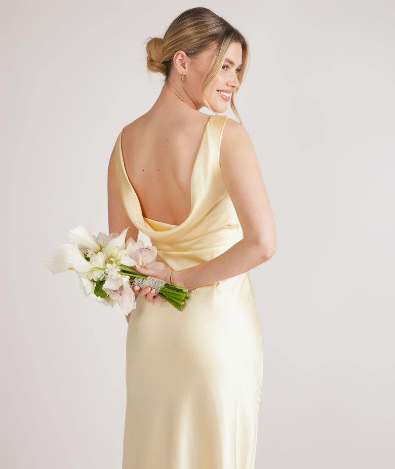 Cowl Back Satin Bridesmaid Dress - Butter Lemon