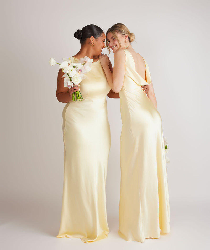 Cowl Back Satin Bridesmaid Dress - Butter Lemon