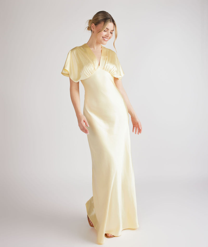 Plunge Batwing Satin Bridesmaid Dress - Butter Lemon