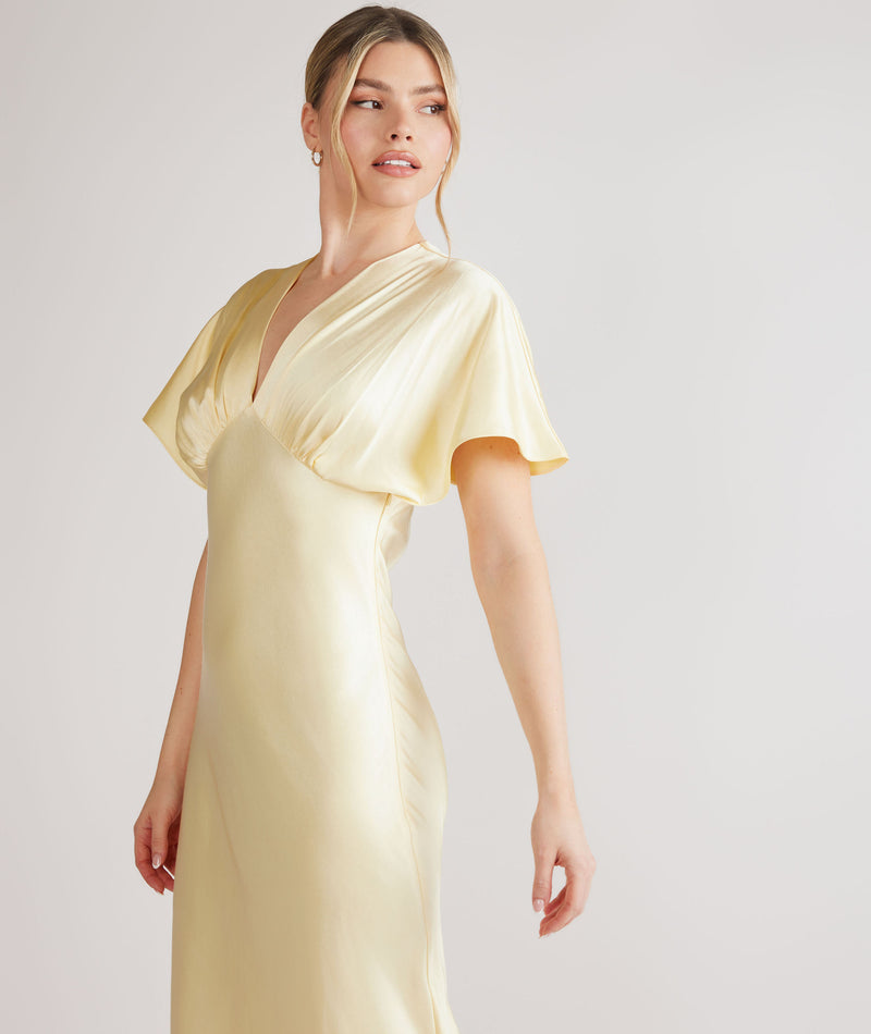 Plunge Batwing Satin Bridesmaid Dress - Butter Lemon