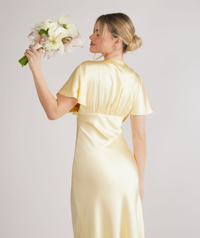 Plunge Batwing Satin Bridesmaid Dress - Butter Lemon