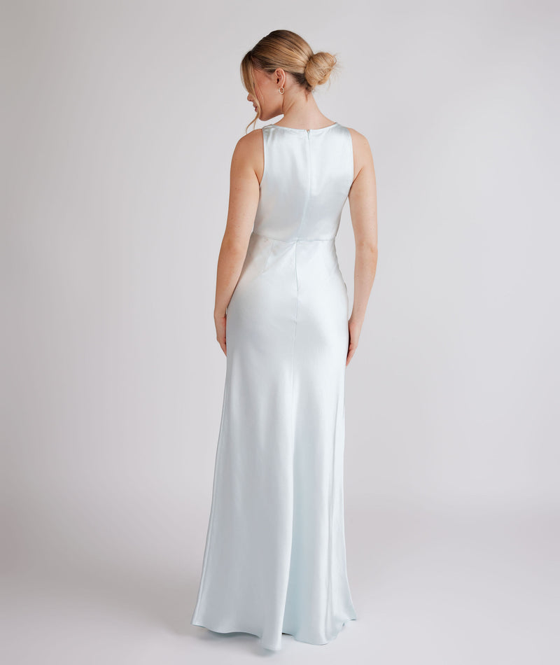 Cowl Front Satin Bridesmaid Dress - Ice Blue