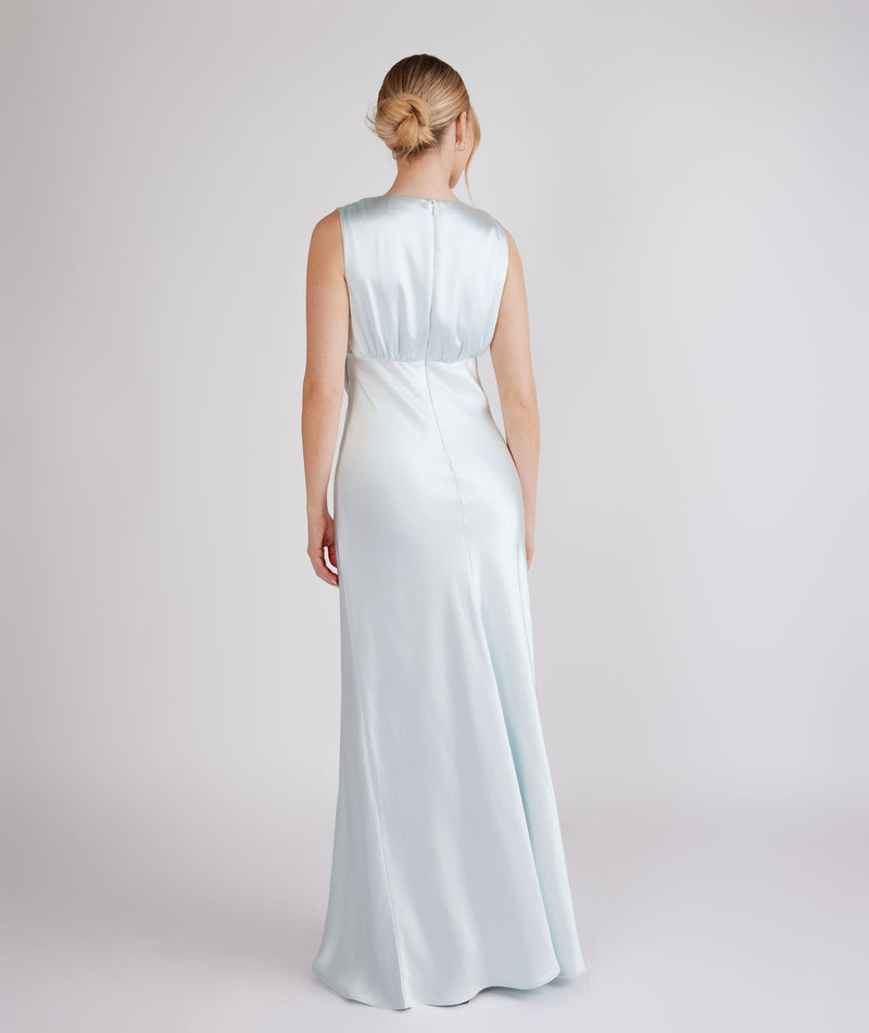 Plunge Drape Detail Satin Bridesmaid Dress - Ice Blue