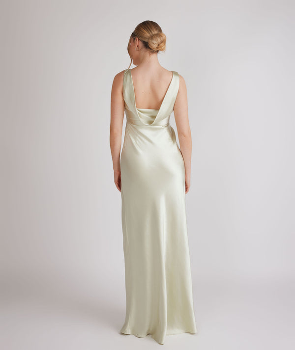 Cowl Back Satin Bridesmaid Dress - Pear Green