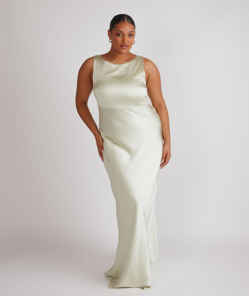 Cowl Back Satin Bridesmaid Dress - Pear Green