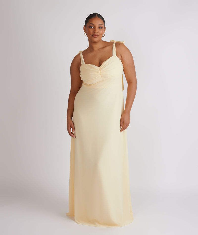 Bow Tie Shoulder Chiffon Bridesmaid Dress - Butter Lemon