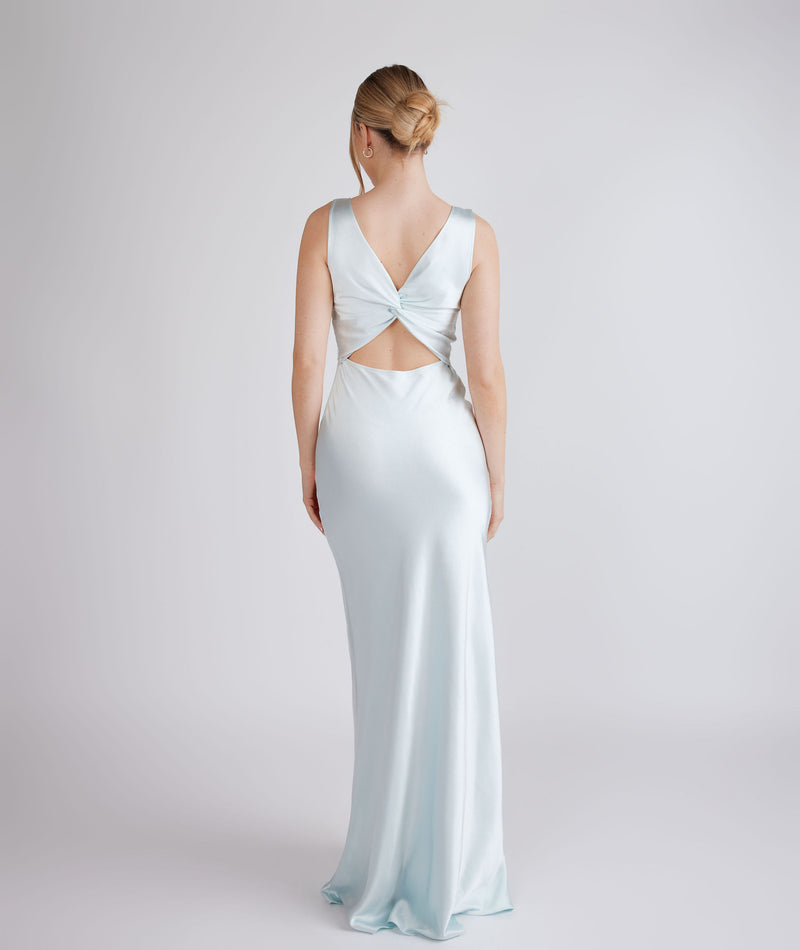 Twist Back Satin Bridesmaid Dress - Ice Blue