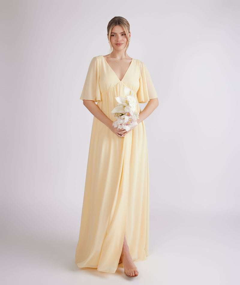 Flutter Sleeve Maternity Chiffon Bridesmaid Dress - Butter Lemon