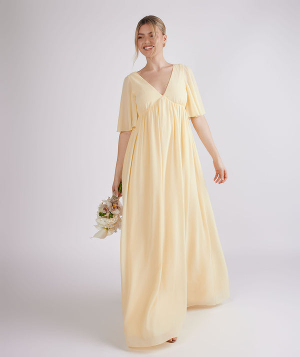 Flutter Sleeve Maternity Chiffon Bridesmaid Dress - Butter Lemon