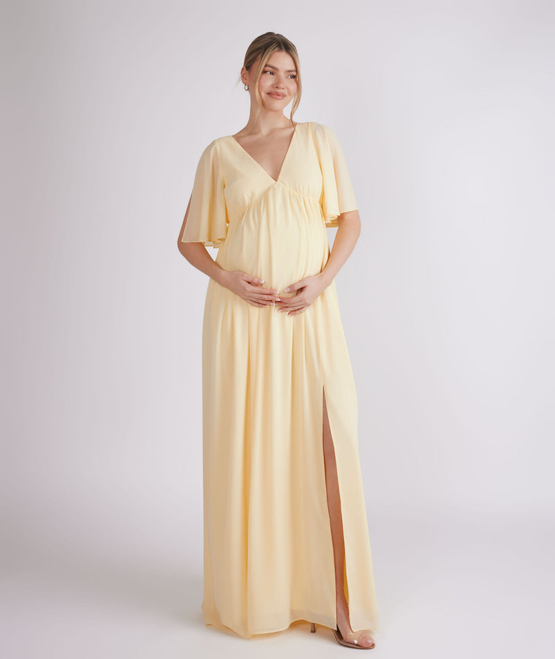 Flutter Sleeve Maternity Chiffon Bridesmaid Dress - Butter Lemon