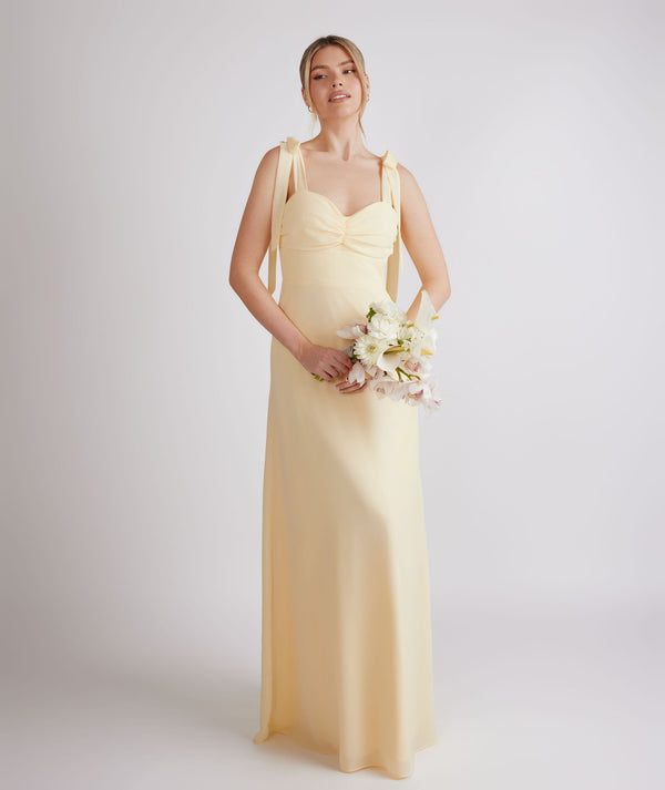 Bow Tie Shoulder Chiffon Bridesmaid Dress - Butter Lemon