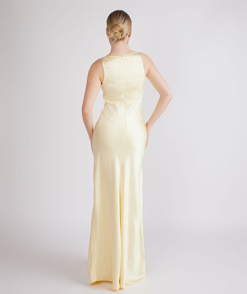 Cowl Front Satin Bridesmaid Dress - Butter Lemon