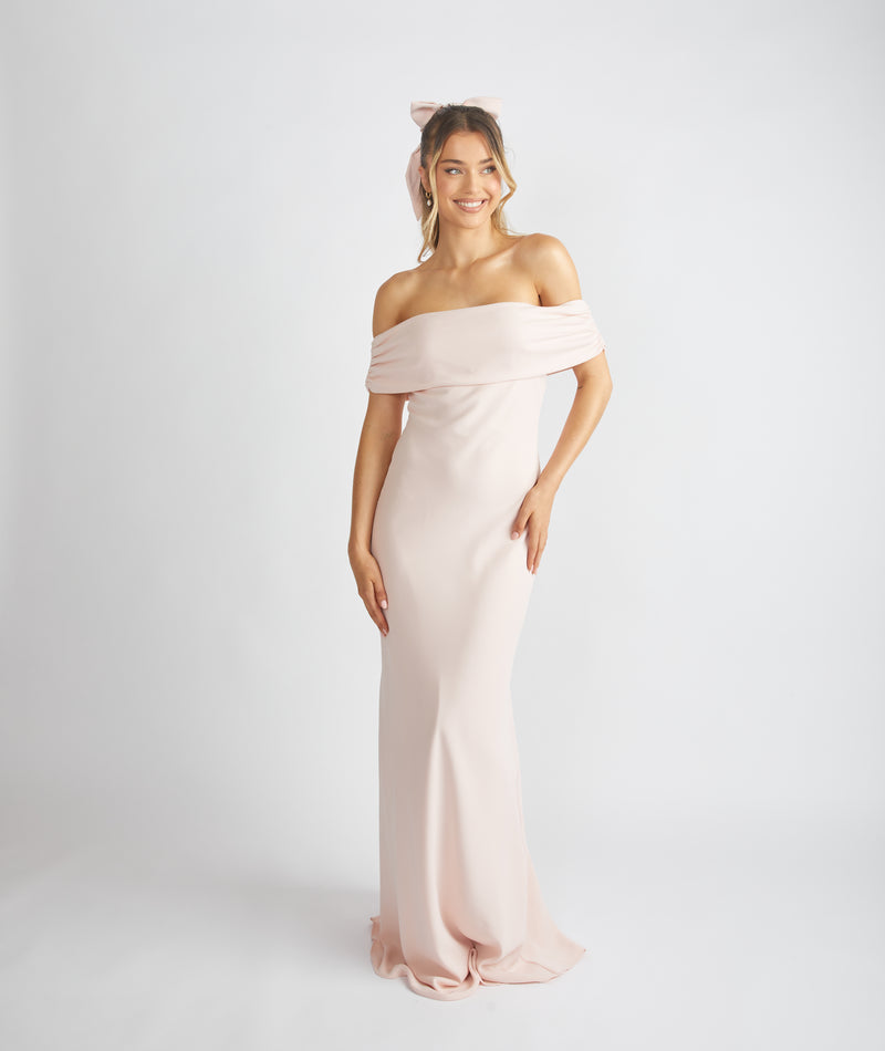 Bardot Gathered Crepe Bridesmaid Dress - Blush