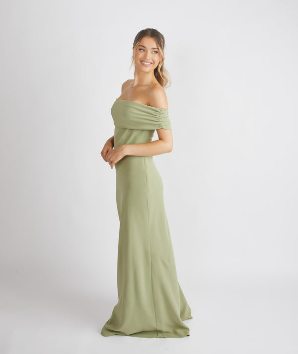 Bardot Gathered Crepe Bridesmaid Dress - Sage